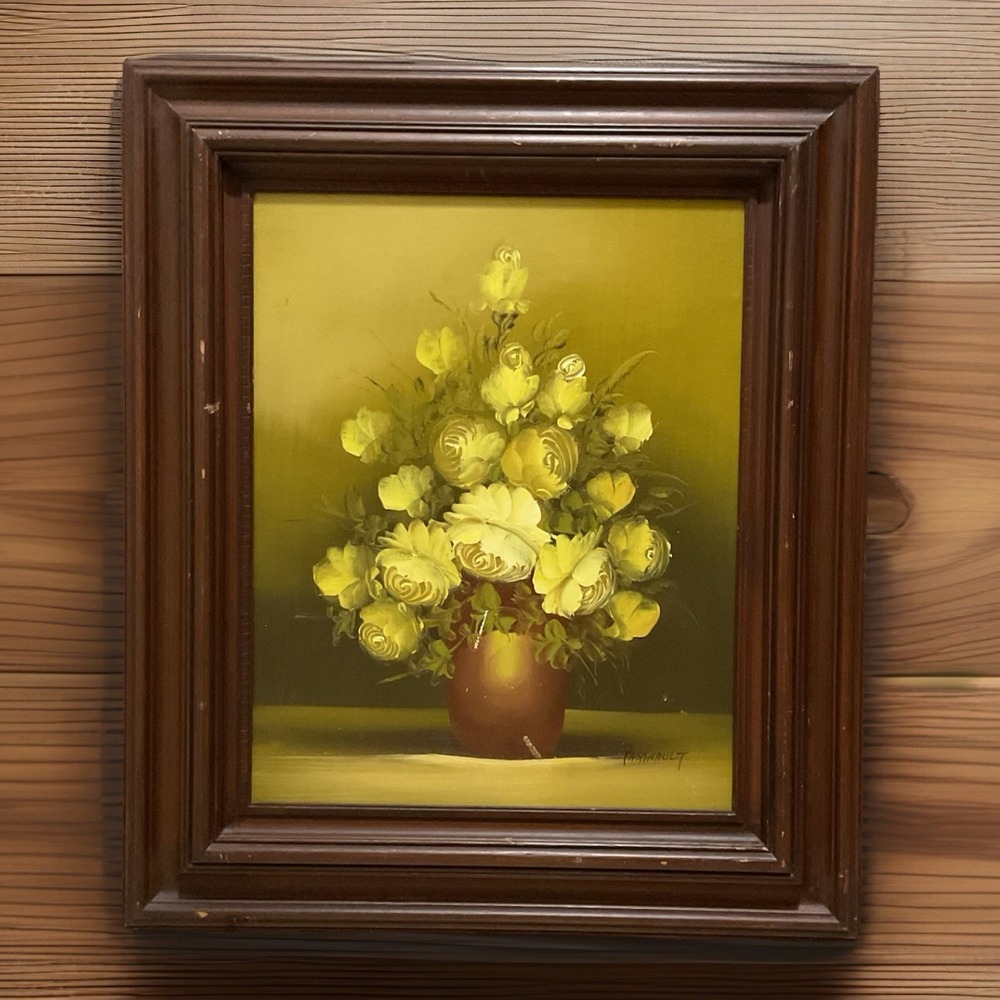 Pasanault Floral Still Life Oil Painting Framed Canvas 28x24 Signed 80s Vintage